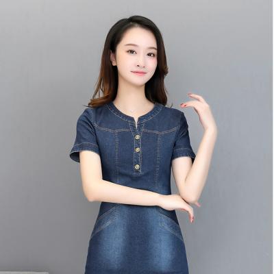 ĐẦM JEAN SUÔNG CỔ TRỤ TÚI XÉO - N01